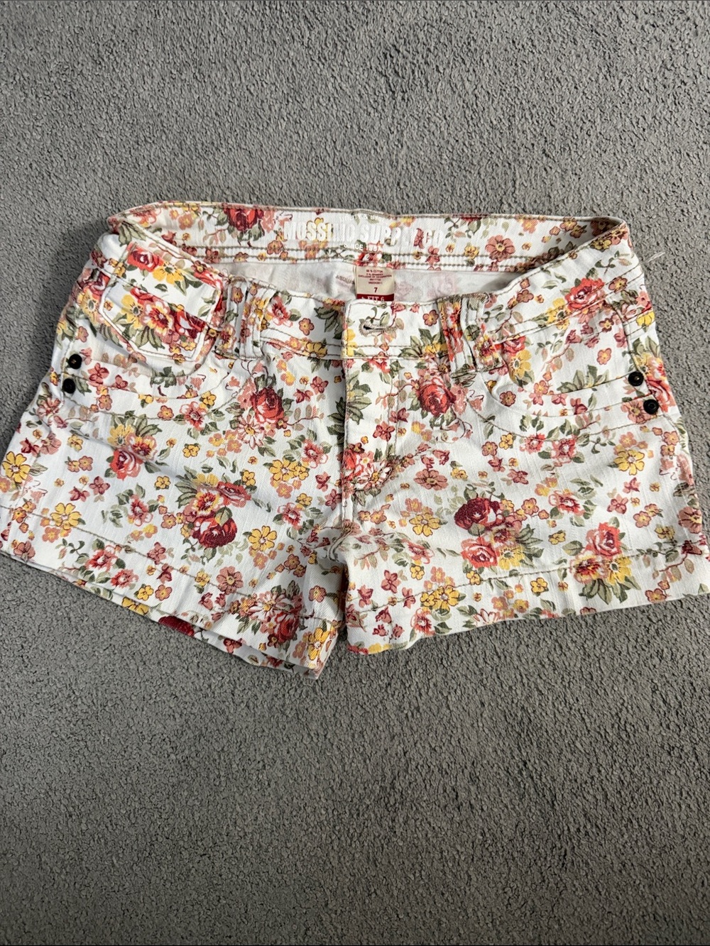 Mossimo Supply Co. White Floral Jean Shorts with Pink, Red, Orange & Yellow Bloo
